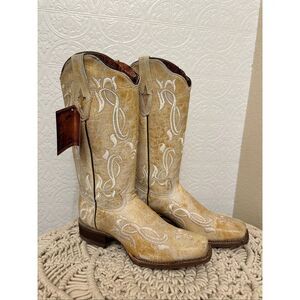 Yadira Crater Rustica Beige Stitched Square Toe Boots Size 7
